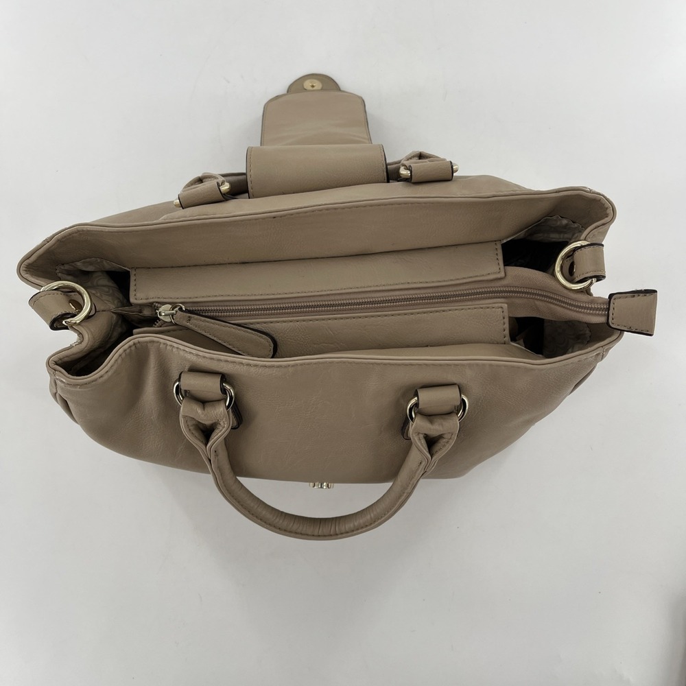 Large Charming Charlie Handbag Satchel Crossbody Tote Purse Tan Beige Taupe Gold - Picture 7 of 16